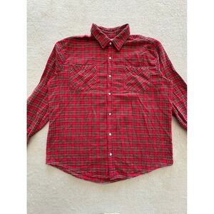 Casual Joe Red Plaid Flannel Shirt Men Long Sleeve Button Up Two Pocket L/XL